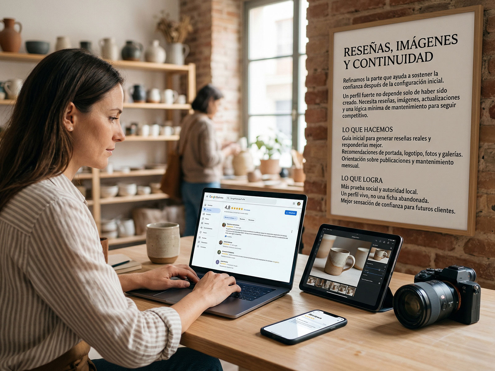 Placeholder de una estrategia de resenas, contenido visual y publicaciones para presencia local.